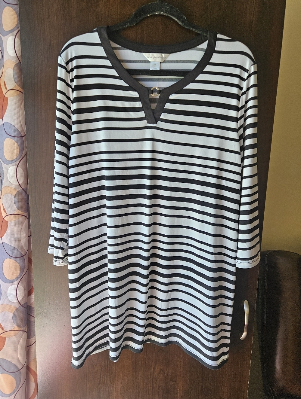 Christopher & Banks Black & White Striped V-Neck Tunic Size XL